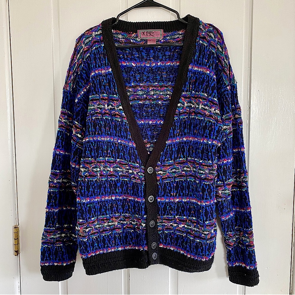 80s Vintage Rainbow Knit Grandpa Cardigan